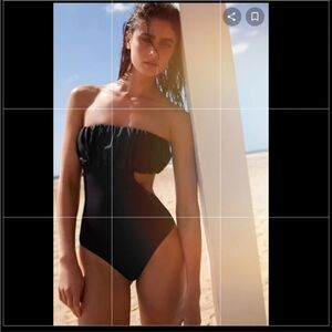 Zara Strapless contrast swimsuit one piece black medium cutout